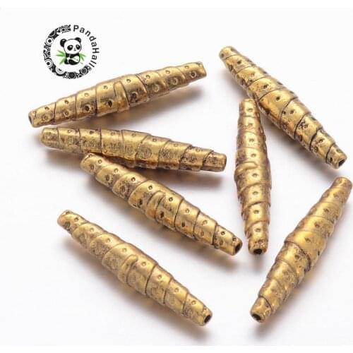 20pcs Tibetan Style Beads for jewelry making,Antique Golden,Lead Free&Cadmium Free,Shuttle,about 25mm long,5mm wide,hole:1mm