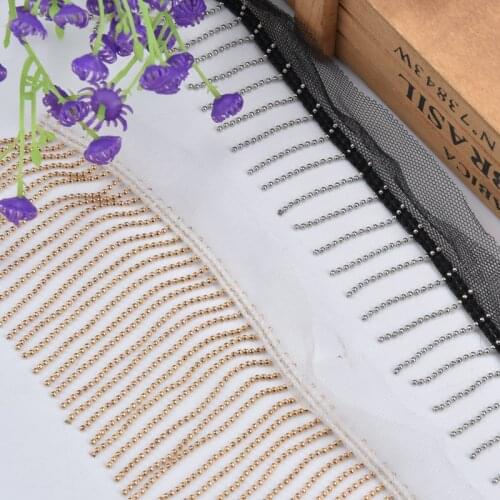 1yard/Lot Tassel Rhinestone Chain Gold/Silver Beads With White/Black Fabric Ribbon Lace Tape 3/6cm Width Trim Wedding Decoration