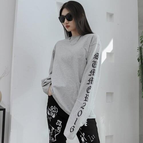 Black light gray autumn and winter round neck long sleeve sweater Pullover Top Large womens top casual printing loose