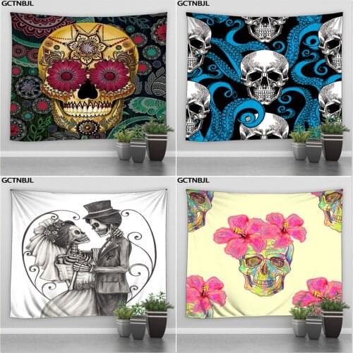 Flowers Skull Large Tapestry Halloween Hippie Wall Hanging Bohemian Tapestries Living Room Festivals Background Decor Blanket