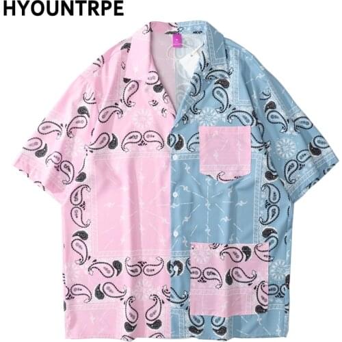 Men Patchwork Hawaiian Shirt Shirts New Casual Button Up Vintage Shirt Tops Shirt Hip Hop Loose Harajuku Streetwear Beach Shirts