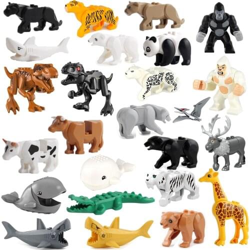 MOC City Animal Building Blocks Dinosaur Spider Police Dog Fish Printed Parts Figures Accessories DIY Children Brick Model Toys