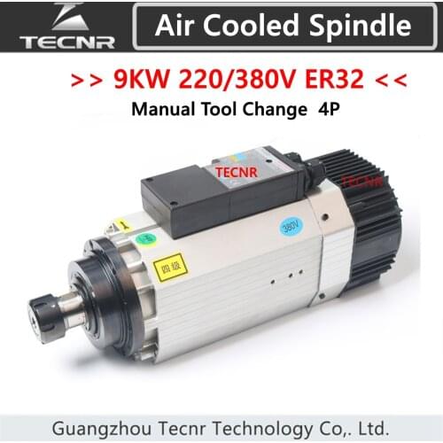 HQD 9kw 220v 380v Air Cooled Spindle Motor ER32 Manual Tool Change 24000RPM 4pcs Bearings For CNC Router Machine GDF70-24Z/9.0