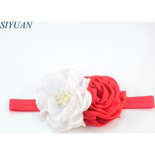 30pcs/lot Beautiful Headband with Satin Burned Flower Flat Rose Headband and Rhinestone Button woman Photography Props FD210