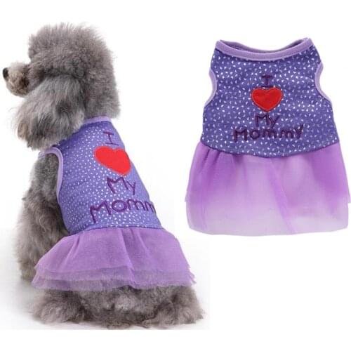 Summer Breathable Dog Dress Puppy Dog Clothes Purple I Love Mommy Skirt Pink Puppy Cat Dresses for Small Dog Teddy Spring