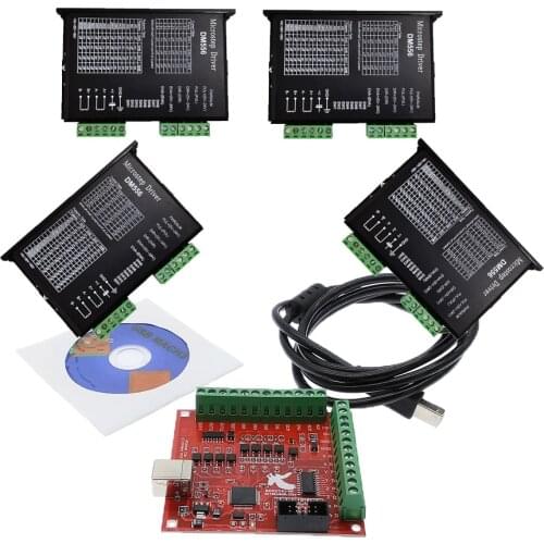 Hot!CNC Control system kit, 1*Red Breakout Board USB MACH3 100Khz 4 Axis Interface Driver Motion Controller+4*DM556 /DM542 Drive