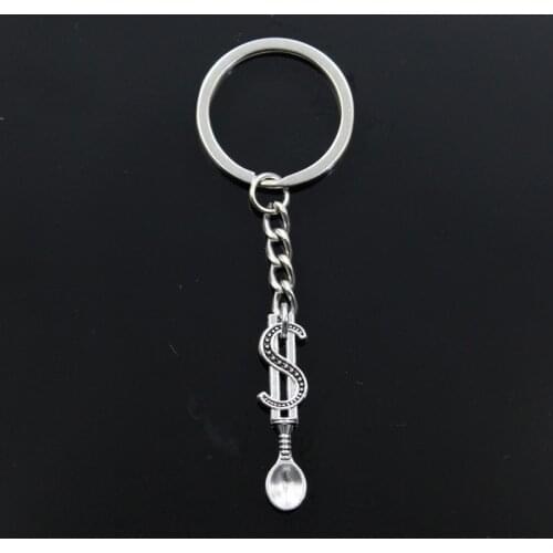 Hot Fashion Money Dollar Spoon 37x9mm Pendant 30mm Key Ring Metal Chain Silver Color Men Car Gift Keychain Dropshipping