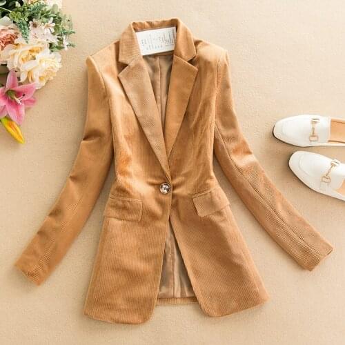 Fashion Corduroy Blazers 2021 Autumn Women Long Sleeve Suit Business Coats Casual Solid Oversized Vintage Suit Blazer