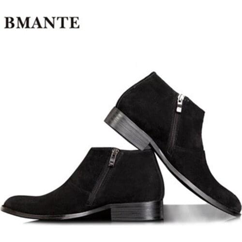 Bmante New Men Shoes Genuine Leather Suede Zipper With Fur Ankle Boots Trainers Male Adult Sneakers Spring Business High Street