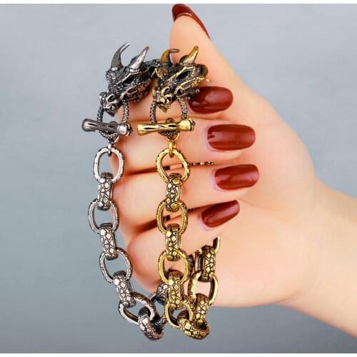 Demon Dragon Mens Womens Copper Bracelet Brass Bangle Vintage Punk Hip Hop for Couple Girl Boyfriend Jewelry Gift Wholesale