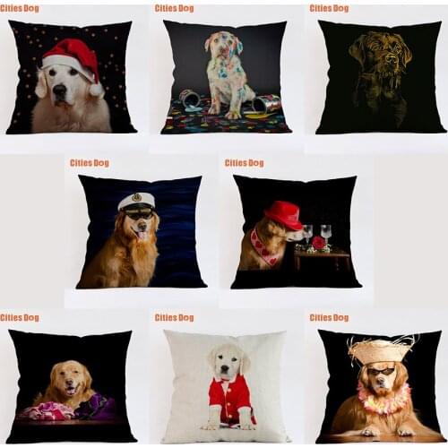 Decorative pillows cushion covers new Year decoration gift Golden Retriever dog Linen 35x35 45x45 55x55cm Pillowcase almofada