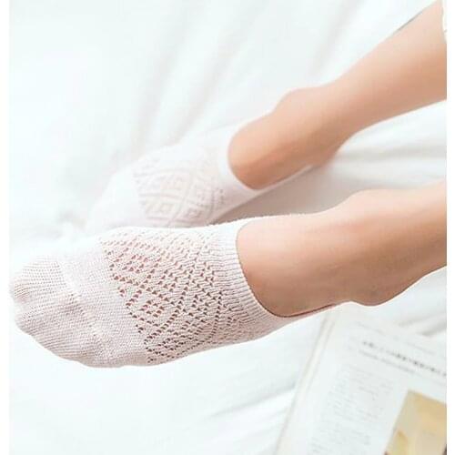 Womens Cotton Antiskid Invisible Liner Socks Elastic Comfy Female Ankle Boat Low Cut Hollow Out Breathable Short Socks