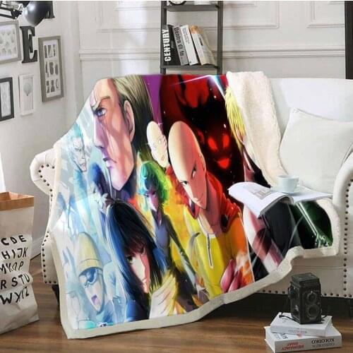 ONE PUNCH MAN Funny Character Blanket 3D Print Sherpa Blanket on Bed Home Textiles Dreamlike Style 06