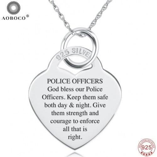 Custom Engraved Necklace, 100% Fine 925 Sterling Silver "God Bless Police Officers" Pendants Necklaces Fashion Jewelry GNX14516