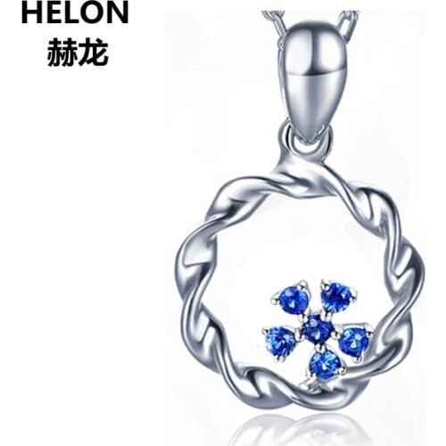 Solid 14k White Gold Women Natural Sapphires Pendant Fine Jewelry Engagement Wedding Anniversary Pendant Flower