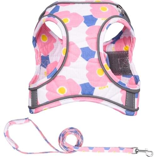 Dog Cat Harness Anti-Escape Adjustable Puppy Kitten Flower Design Collars Pet Walking Lead Leash Set Harness For Small Dogs Cats