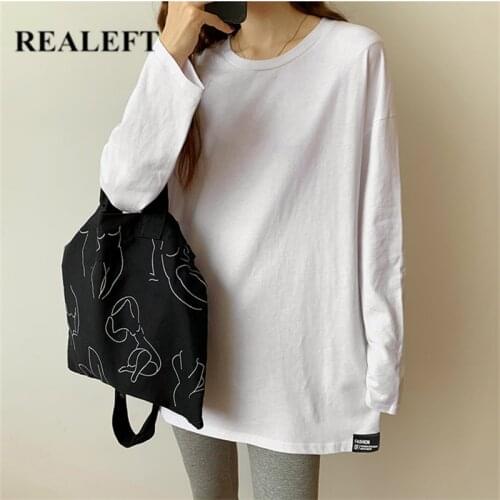 REALEFT Casual O-neck Solid Color Women T-shirt 2021 Autumn Fashion Long Sleeve Loose Female Basic Casual Tops Shirt GirlsTees