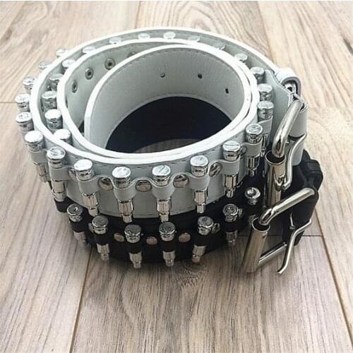 Metal PU Leather Fashion Style White Punk Strap Waist Motorcycle Metal Bullet Rivet Belt For Female Male Vintage Belts