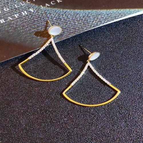 Luxury Hollow Sector Crystal Dangle Earrings for Women Geometric Rhinestone Shell Earrings Engagement Prevent Allergy Jewelry