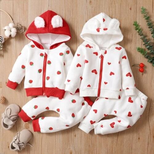 Infant Childrens Love Hooded Suit Autumn And Winter Long-sleeved Zipper Shirt Girls Boutique Outfits Two Pieces Sets For boys