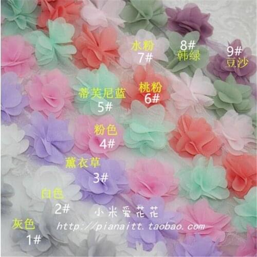 1Meter Chiffon lace dress accessories hairpin accessories DIY materials perspective chiffon lace trim1meter/ 14pcs flowers