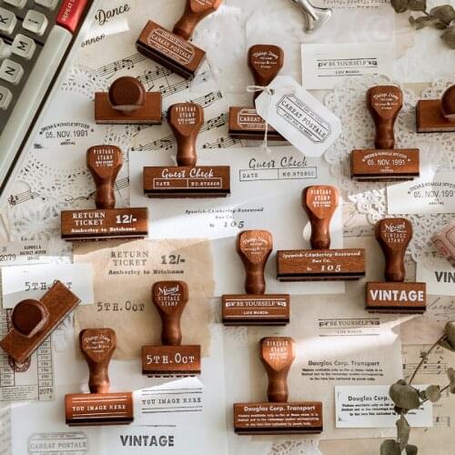 Dimi 1Pc/Design Antique Text Series Stamp with Wooden Handle Rubber Stamps for Scrapbooking Journaling Stationery Card Making