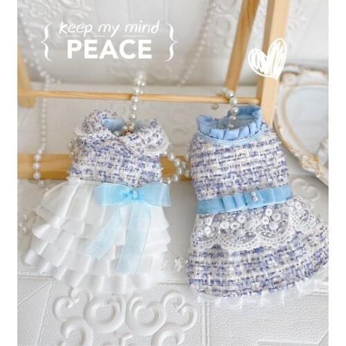 Handmade Light Blue Tweed Dog Clothes Pet Coat Princess Dress Outfit Cake Skirt C Style Party Yorkie Maltese Poodle Florida