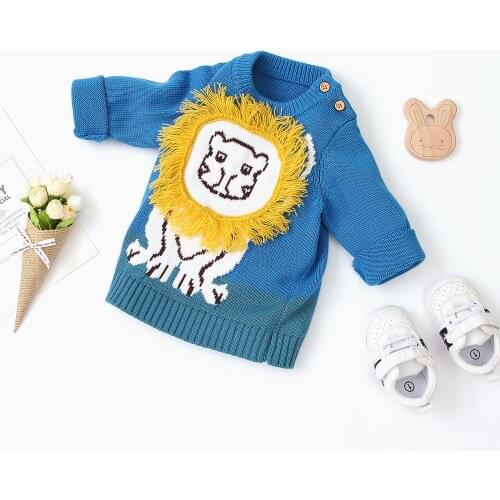 Baby Boys Cute Cartoon Lion Pattern Sweaters Long Sleeve O Neck Knitted Infant Toddler Cute Pullover Autumn Winter Sweaters