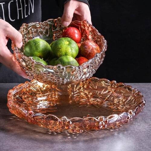 European-style Fruit Plate Snack Plate Living Room Coffee Table Modern Household Crystal Glass Creative Plum Fruit Candy Plate