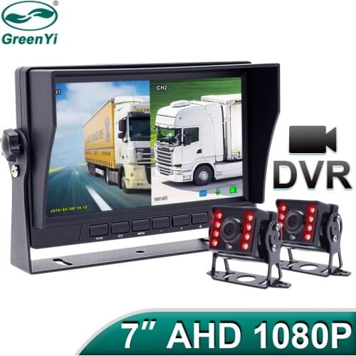 GreenYi 7 inch 1080P Recording DVR AHD IR Car Rear View Camera Truck Vehicle IPS Monitor Sunshade Support SD Card