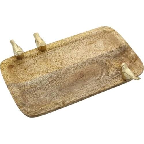 Vitale Diya Wooden Bird Tray-AK.EG0093-Wooden Accessories Width: 18 Length: 35 Height: 5 Material Type: Wood, Aluminum