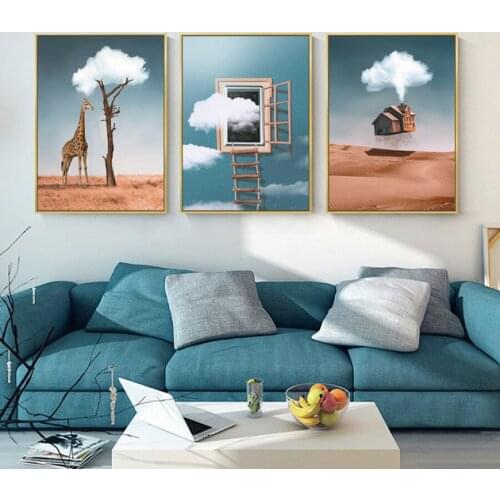 WhWhite smoke tree house giraffe diamond painting full square round diamond embroidery mosaic triptych diy craft supplies AA2566