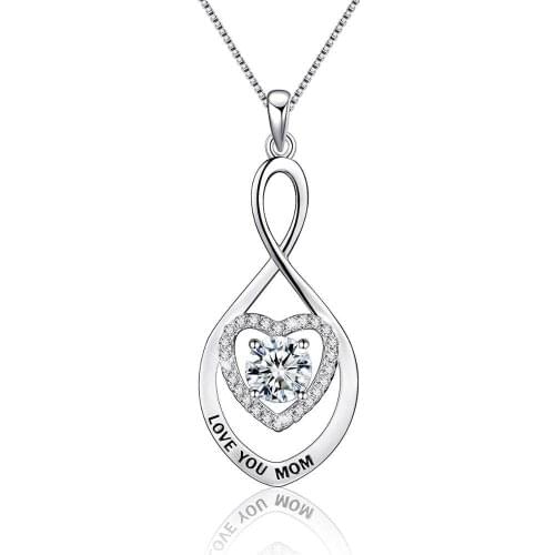 YSH new 100% 925 sterling silver inlaid zircon heart-shaped Love you mom pendant necklace 2020 women DIY jewelry mother day gift