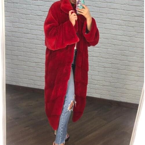 BFFUR Fashion Real Mink Fur Coat Women High Street Red 120cm Long Whole Skin Mink Fur Overcoats Luxury Winter Women Fur Coats