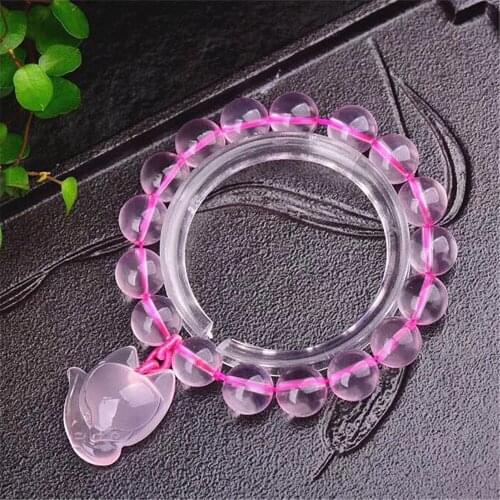 Natural Pink Rose Quartz Bracelet Women Fox Pendant Charm Bangle Healing Stone Yoga Energy Beads Bracelet Lucky Jewelry Gift