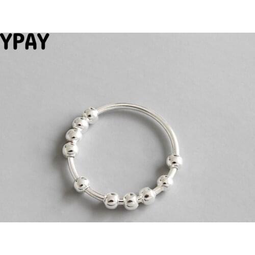 YPAY 100% Real 925 Sterling Silver Finger Ring INS Simple Geometric String Of Beads Rings for Women Luxury Fine Jewelry YMR559