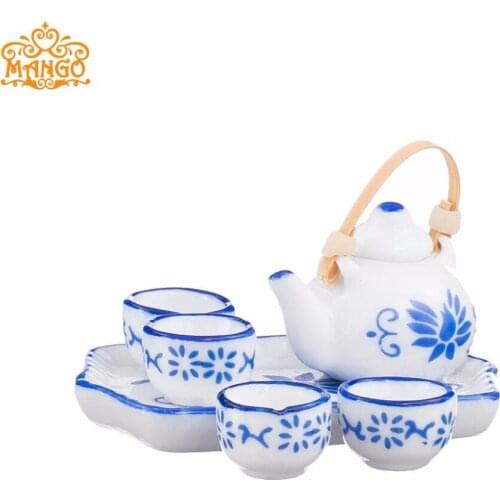 1:12 Dollhouse Miniature Tableware Porcelain blue cups 6 pcs