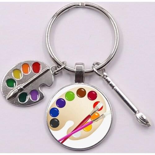 1pcs Color Palette Photo Cabochon Glass Pendant Keychain Brushs and Palette Charm Keychain