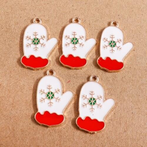 10pcs 16*25mm Enamel Snow Christmas Glove Charms for Making Cute Earrings Pendants Necklaces Keychain DIY Crafts Jewelry Finding