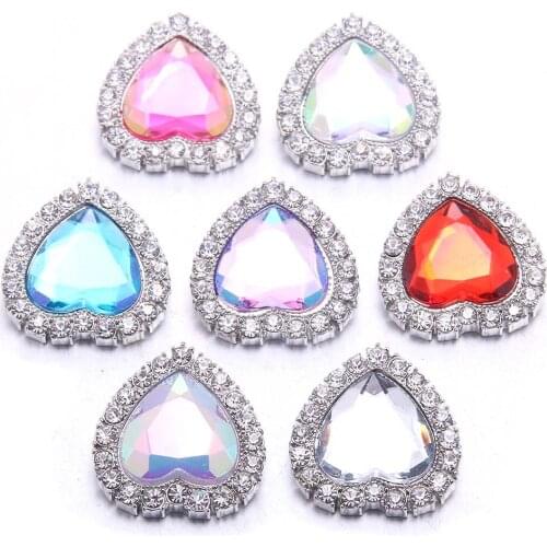 10pcs/lot Heart-shaped Snap Button Jewelry Mixed Metal 18mm Snap Button with Rhinestone Button for 20mm 18mm Snap Bracelets