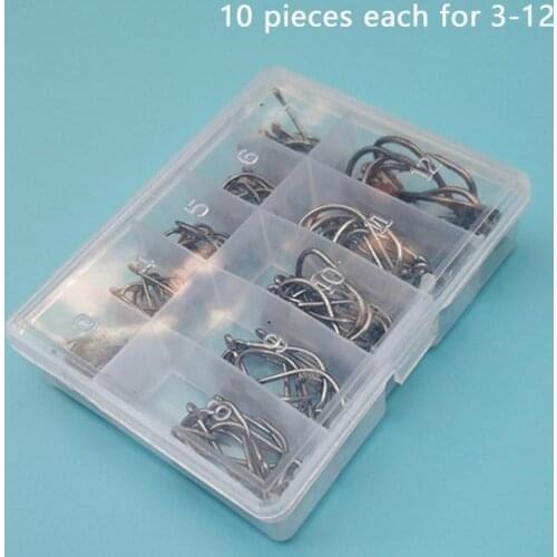 100pcs/box Fish Hook High Carbon Steel Barbed 3#-12# 10 Series In Fly Fishing Hook Worm Pond Fishing Bait Holder Jig Hole Pesca