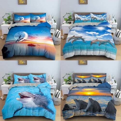 3D Dolphin Printed 2/3Pcs Duvet Cover and Pillow Case Bedding Sets EU/US/AU/UK Single Twin Full Queen King Size