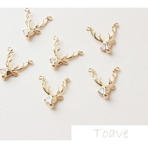2pcs Small Antlers Zircon Diplopore Pendant Copper Plating 18K Gold Color Necklace Ear Stud DIY Handmade Materials