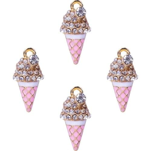 20PCS Pink Ice Cream Rhinestone Charms Pendant For Jewelry Making Findings Women Gifts