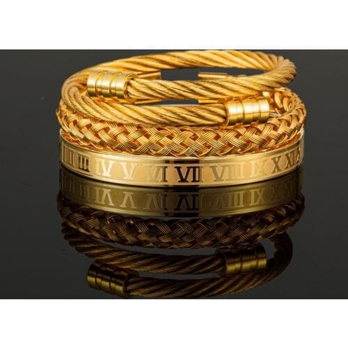 3pcs/Set Royal Roman Number bracelets & bangles Stainless Steel Braid Rectangle Bangle Luxury Men Bracelet for Men Jewelry