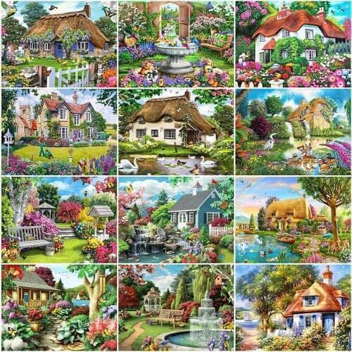 5D DIY Diamond Painting Garden Scenery Diamond Embroidery Full Drill House Cross Stitch Kits Mosaic Home Decor Craft