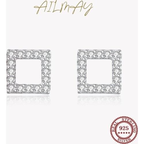 Ailmay 925 Sterling Silver square Geometry Exquisite Studs Earring For Women Hypoallergenic For Women Statement Jewelry Gift