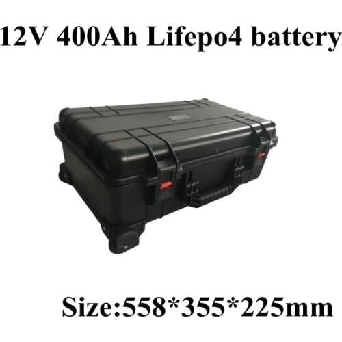 Large capacity 12v 400Ah lifepo4 battery BMS built-in IP67 IK08 Plastic trolley case for wind solar energy storage EV RV+charger