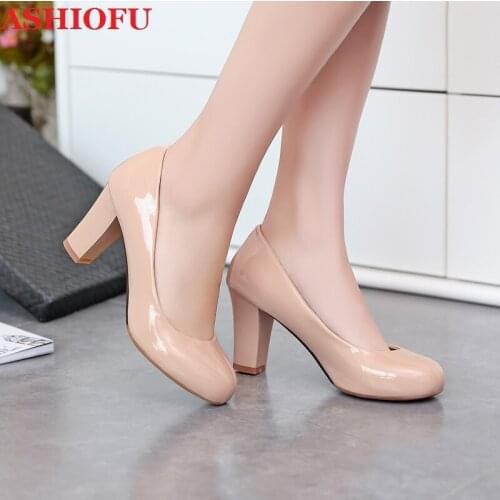 ASHIOFU 2021 Handmade Ladies New Style Thick Heels Pumps Tendon Bottom Party Prom Large Size Shoes Classic Fashion Court Shoes