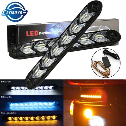 2pc Car LED Daytime Running Light Universal Waterproof Headlight Strip DRL Sequential Flowing Yellow Turn Signal White DRL Light